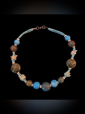 Mixed Bead Chunky Statement Necklace with Faceted Agate/Glass/Speckled Ceramic